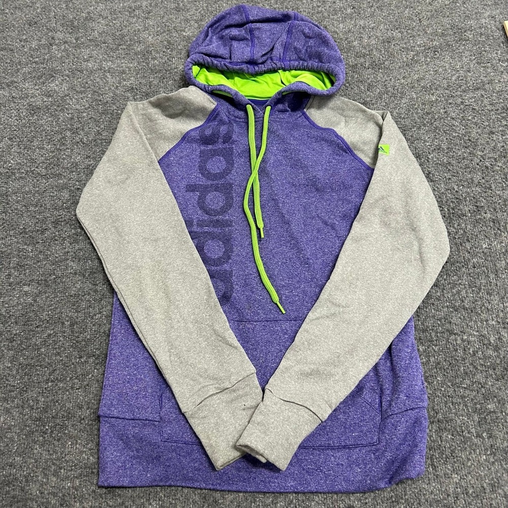 Adidas Hoodie Womens Size M Purple Grey Ultimate Raglan Thumbhole Athletic Stain